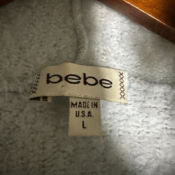 VTG Bebe Hoodie Women L USA Made Light Blue Tweed Fall Winter Cute 90s Fall Cozy - Picture 3 of 11